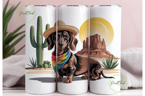 Desert Dachshund 20oz Tumbler Wrap Sublimation PixelChick 