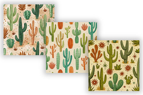 Desert Dreams Seamless Pattern – Sage Green Cacti & Terracotta Accents on Sandy Textures Digital Pattern FloridPrintables 