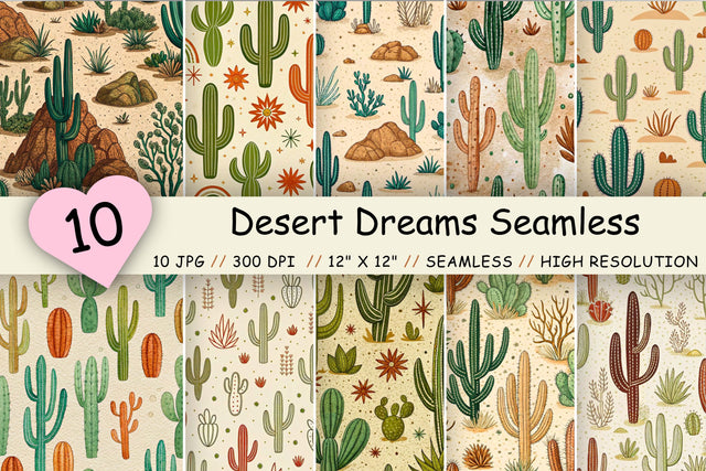 Desert Dreams Seamless Pattern – Sage Green Cacti & Terracotta Accents on Sandy Textures Digital Pattern FloridPrintables 