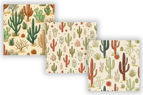 Desert Dreams Seamless Pattern – Sage Green Cacti & Terracotta Accents on Sandy Textures Digital Pattern FloridPrintables 