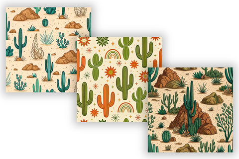 Desert Dreams Seamless Pattern – Sage Green Cacti & Terracotta Accents on Sandy Textures Digital Pattern FloridPrintables 