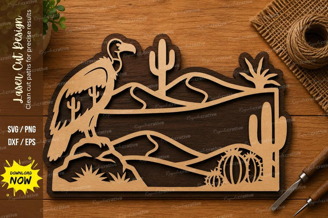 Desert Eagle Landscape SVG | Southwest Laser Cut File | Glowforge CNC DXF PNG EPS SVG Regulrcrative 
