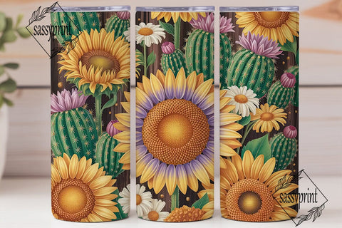 Desert Floral Cactus 20oz Tumbler Wrap Sublimation sassyprint 