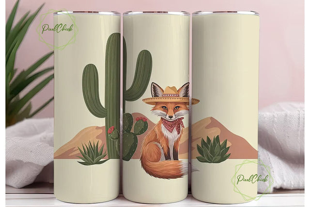 Desert Fox Sombrero 20oz Tumbler Wrap Sublimation PixelChick 