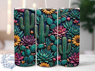 Desert Garden Emboss 20oz Tumbler, 3D Texture, Cactus Art, Raised Details, Desert Flora, Earthy Tones, Tactile Design, Sublimation Wrap Sublimation ToriDesigns 