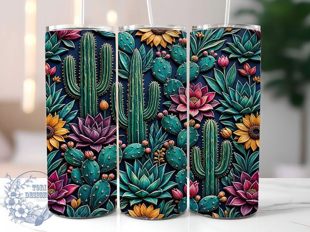 Desert Garden Emboss 20oz Tumbler, 3D Texture, Cactus Art, Raised Details, Desert Flora, Earthy Tones, Tactile Design, Sublimation Wrap Sublimation ToriDesigns 
