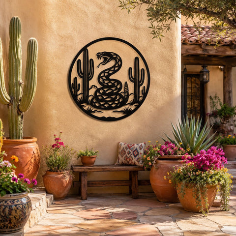 Desert Rattlesnake Laser SVG | Snake Metal Wall Art DXF | Western Cactus Scene Svg | Plasma CNC Cut File | Rustic Desert Decor SVG HappyDesignStudio 
