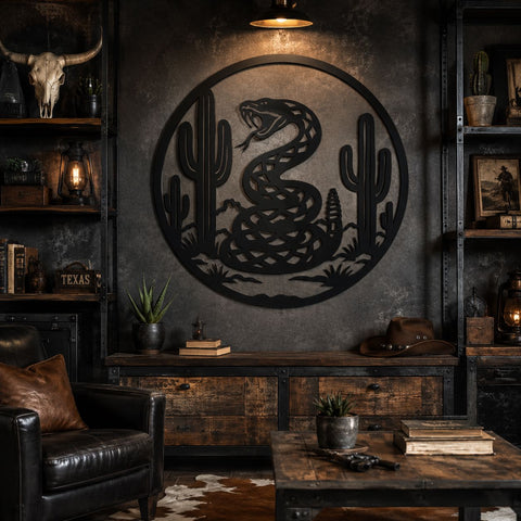 Desert Rattlesnake Laser SVG | Snake Metal Wall Art DXF | Western Cactus Scene Svg | Plasma CNC Cut File | Rustic Desert Decor SVG HappyDesignStudio 