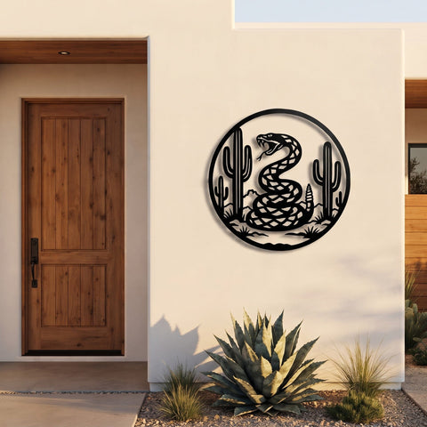 Desert Rattlesnake Laser SVG | Snake Metal Wall Art DXF | Western Cactus Scene Svg | Plasma CNC Cut File | Rustic Desert Decor SVG HappyDesignStudio 