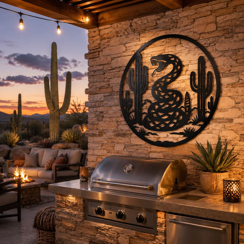 Desert Rattlesnake Laser SVG | Snake Metal Wall Art DXF | Western Cactus Scene Svg | Plasma CNC Cut File | Rustic Desert Decor SVG HappyDesignStudio 