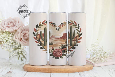 Desert Rose Heart 20oz Tumbler Wrap Sublimation sassyprint 