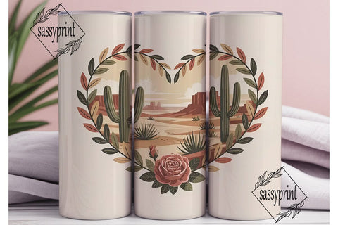 Desert Rose Heart 20oz Tumbler Wrap Sublimation sassyprint 