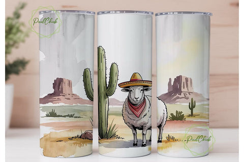 Desert Sheep Sombrero 20oz Tumbler Wrap Sublimation PixelChick 