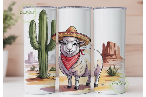 Desert Sheep Sombrero 20oz Tumbler Wrap Sublimation PixelChick 