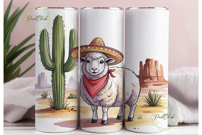 Desert Sheep Sombrero 20oz Tumbler Wrap Sublimation PixelChick 