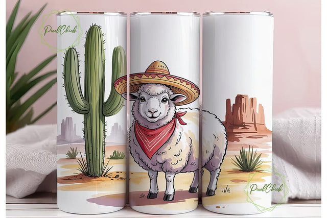 Desert Sheep Sombrero 20oz Tumbler Wrap Sublimation PixelChick 