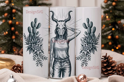 Desert Skull Girl 20oz Tumbler Wrap Sublimation DesignSVG 