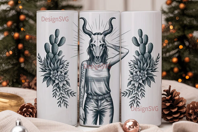 Desert Skull Girl 20oz Tumbler Wrap Sublimation DesignSVG 