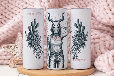 Desert Skull Girl 20oz Tumbler Wrap Sublimation DesignSVG 