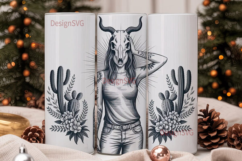 Desert Skull Girl 20oz Tumbler Wrap Sublimation DesignSVG 
