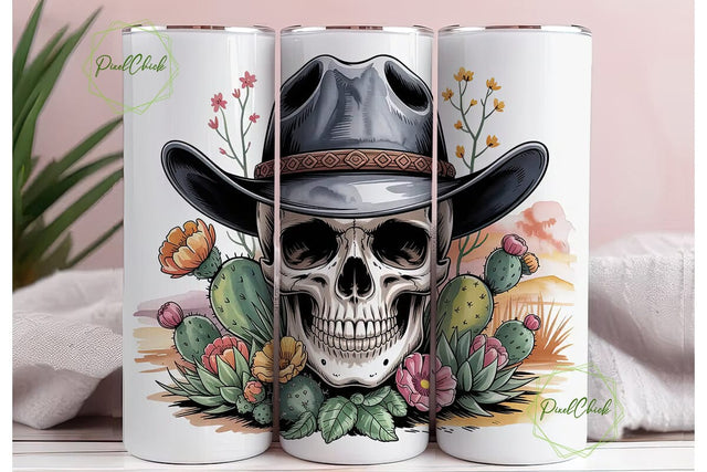 Desert Skull Tumbler Wrap PNG Sublimation PixelChick 