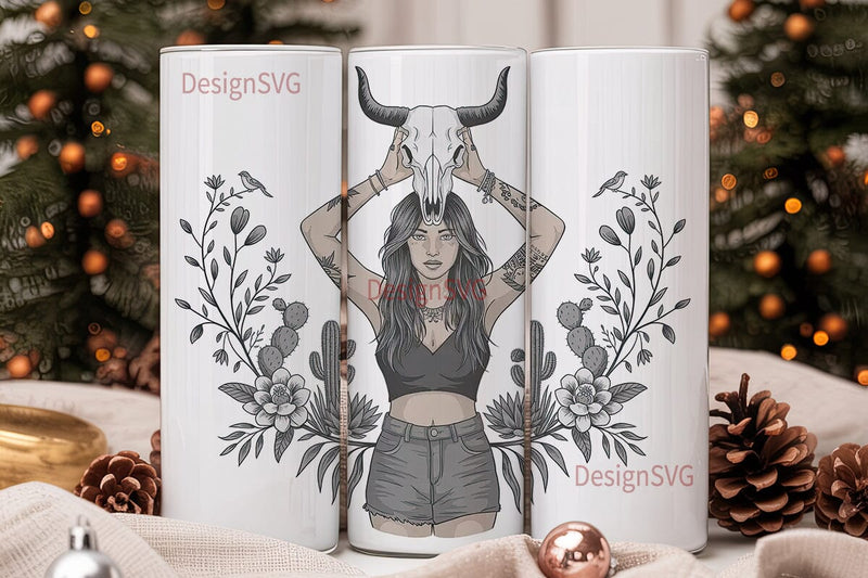 Desert Skull Woman 20oz Tumbler Wrap Sublimation DesignSVG 