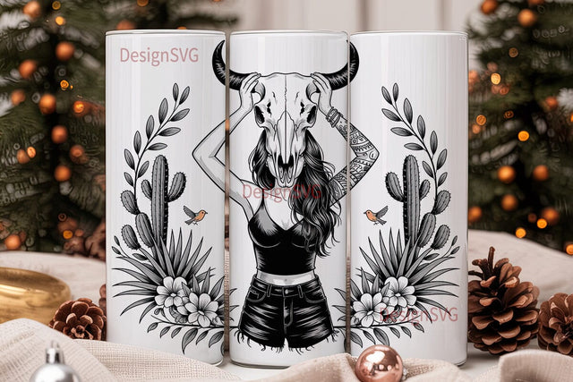 Desert Skull Woman 20oz Tumbler Wrap Sublimation DesignSVG 