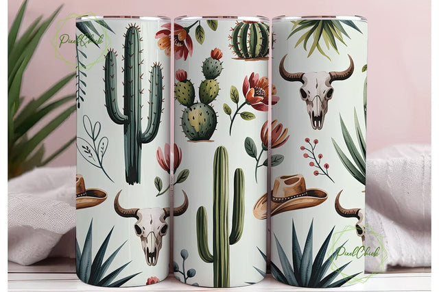 Desert Southwest Cactus Tumbler Wrap Sublimation PixelChick 