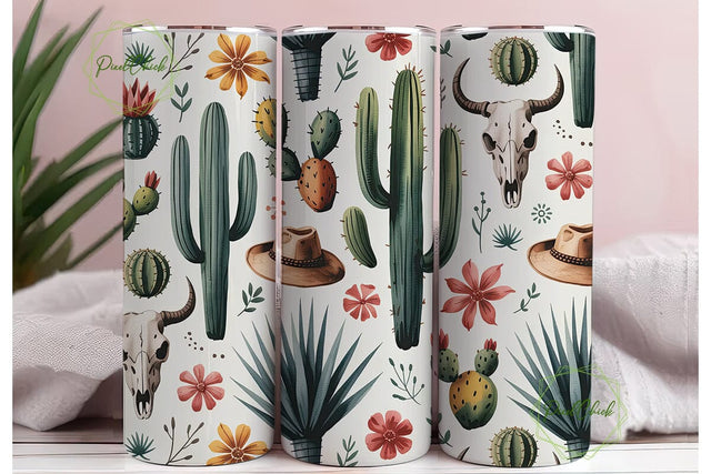 Desert Southwest Cactus Tumbler Wrap Sublimation PixelChick 