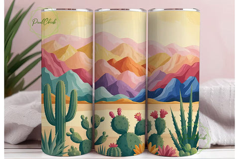 Desert Sunset Cactus 20oz Tumbler Wrap Sublimation PixelChick 