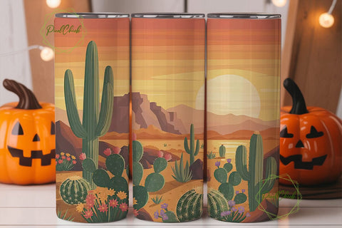 Desert Sunset Cactus 20oz Tumbler Wrap Sublimation PixelChick 