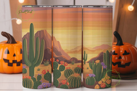 Desert Sunset Cactus 20oz Tumbler Wrap Sublimation PixelChick 