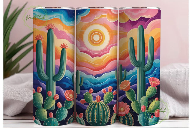 Desert Sunset Cactus 20oz Tumbler Wrap Sublimation PixelChick 