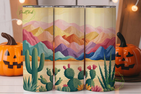 Desert Sunset Cactus 20oz Tumbler Wrap Sublimation PixelChick 