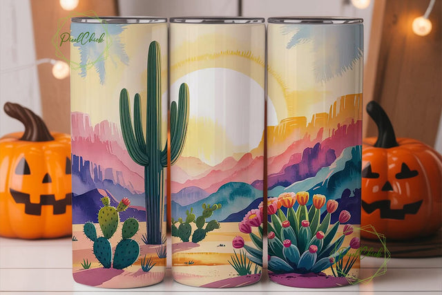 Desert Sunset Cactus 20oz Tumbler Wrap Sublimation PixelChick 