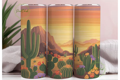Desert Sunset Cactus 20oz Tumbler Wrap Sublimation PixelChick 