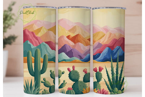 Desert Sunset Cactus 20oz Tumbler Wrap Sublimation PixelChick 