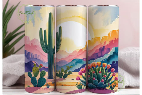 Desert Sunset Cactus 20oz Tumbler Wrap Sublimation PixelChick 