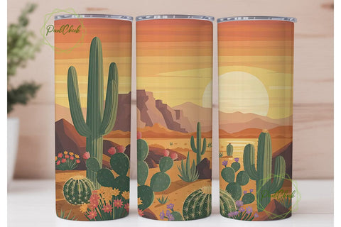 Desert Sunset Cactus 20oz Tumbler Wrap Sublimation PixelChick 