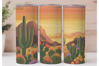 Desert Sunset Cactus 20oz Tumbler Wrap Sublimation PixelChick 