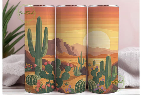 Desert Sunset Cactus 20oz Tumbler Wrap Sublimation PixelChick 
