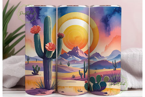 Desert Sunset Cactus 20oz Tumbler Wrap Sublimation PixelChick 