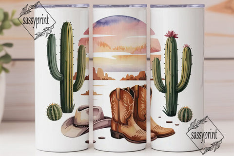 Desert Sunset Cowboy 20oz Tumbler Wrap Sublimation sassyprint 