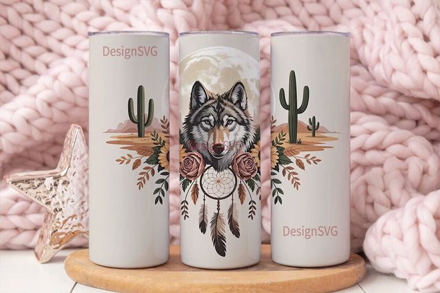 Desert Wolf Dreamcatcher 20oz Tumbler Sublimation DesignSVG 