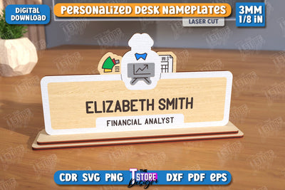 Desk Nameplate Laser Cut | Name Plate Sign | Personalized Name Plate | CNC File SVG The T Store Design 