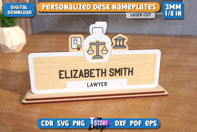 Desk Nameplate Laser Cut | Name Plate Sign | Personalized Name Plate | CNC File SVG The T Store Design 