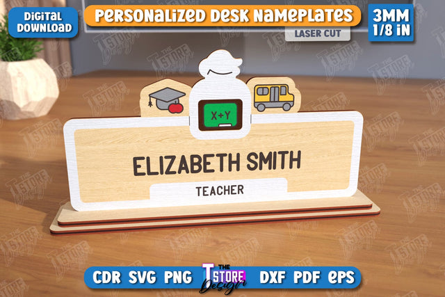 Desk Nameplate Laser Cut | Name Plate Sign | Personalized Name Plate | CNC File SVG The T Store Design 