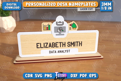 Desk Nameplate Laser Cut | Name Plate Sign | Personalized Name Plate | CNC File SVG The T Store Design 