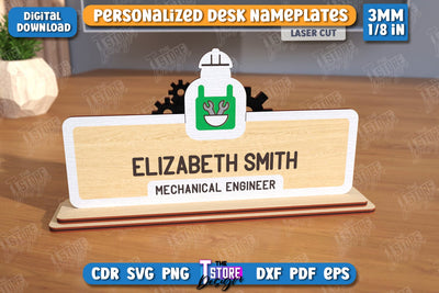 Desk Nameplate Laser Cut | Name Plate Sign | Personalized Name Plate | CNC File SVG The T Store Design 