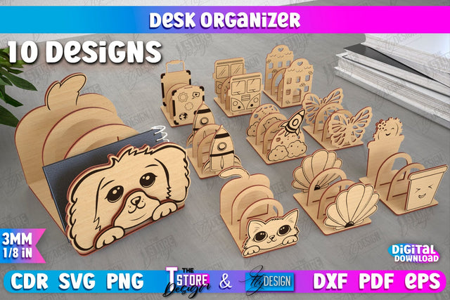 Desk Organizer Bundle | Animals Design | Supplies Organizer | Notepad Holders | CNC Files SVG The T Store Design 